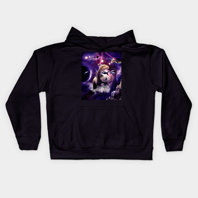 Rainbow Laser Space Cat On Panda Eating Taco Kids Hoodie by Random Galaxy